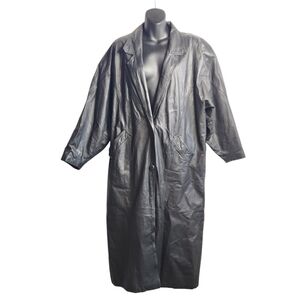 Vintage Limited Express Women's Black Genuine Leather Trench Coat Size Medium